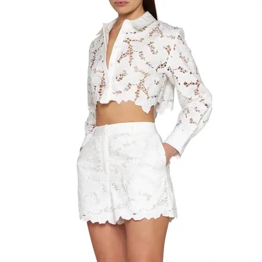 NEW SELF-PORTRAIT 3d cotton lace shorts in white